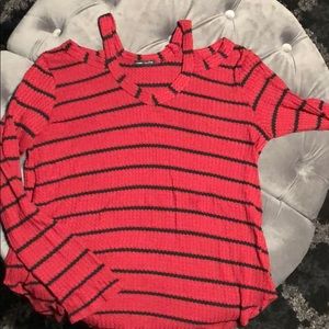 cold shoulder long sleeve waffle shirt